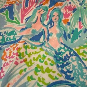 Lilly Pulitzer Pottery Barn Kids Full Sheet Set Mermaid Cove Coastal Cotton